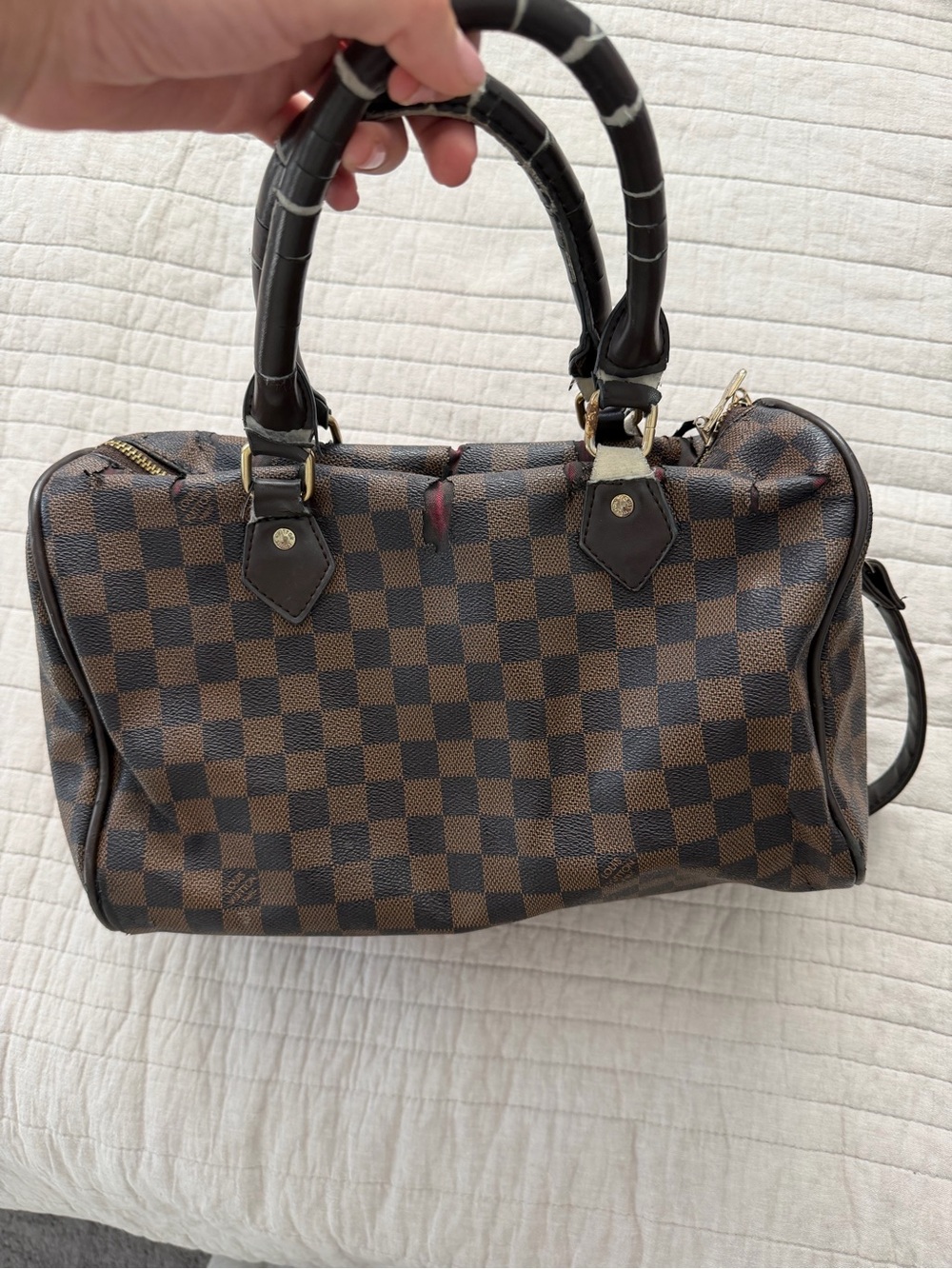 Brown Checkered Women's Satchel Handbag